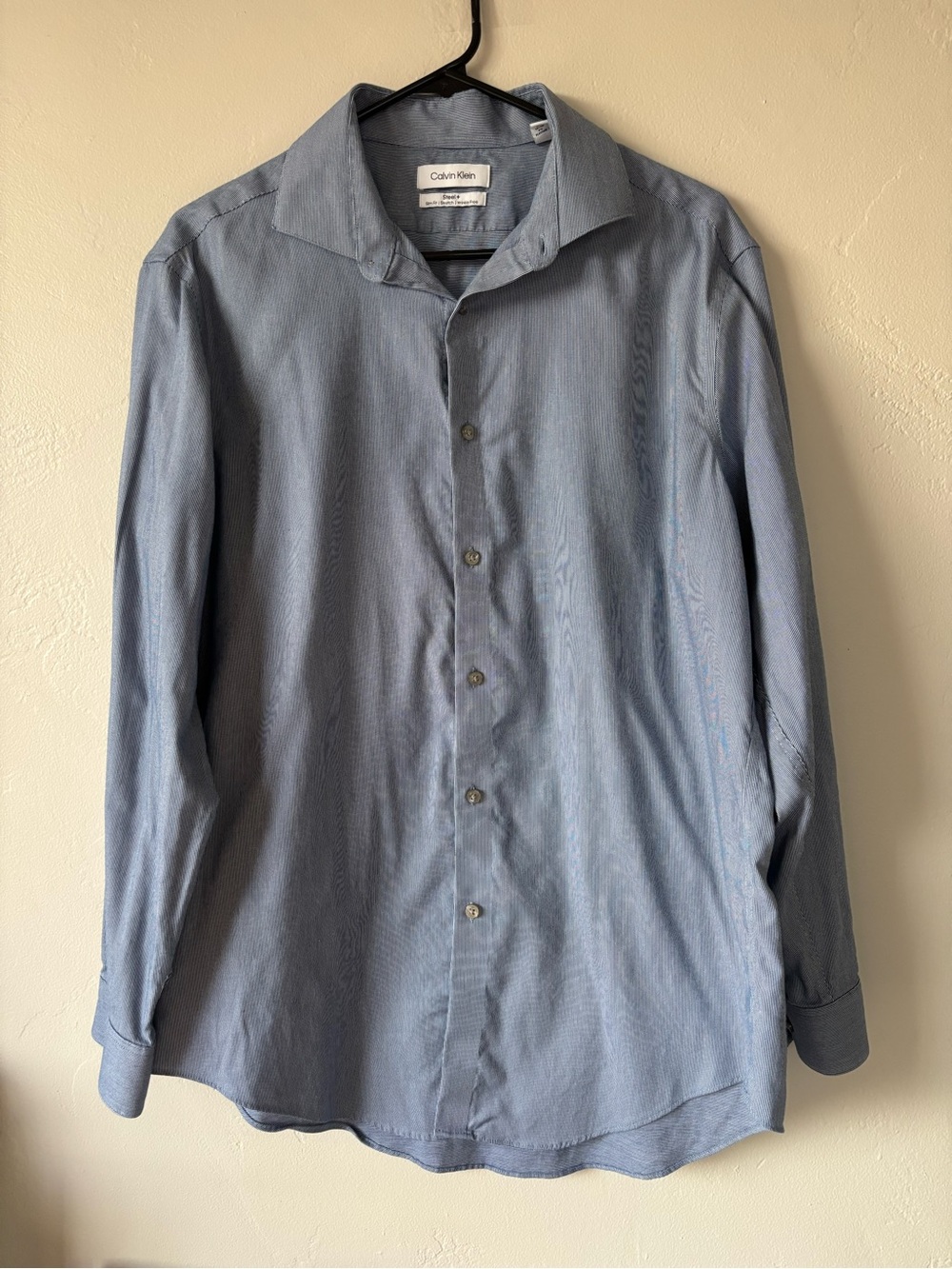 Calvin Klein Men's Steel+ Slim Fit Blue Button-Up Dress Shirt